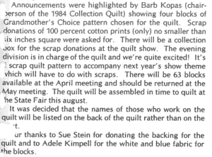 April 1984 Newsletter Article