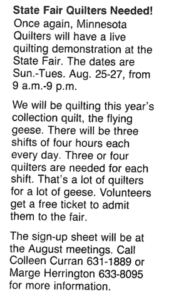 Flying Geese - August 1985 Newsletter Article
