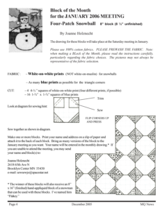 Block of the Month Instructions, December 2005